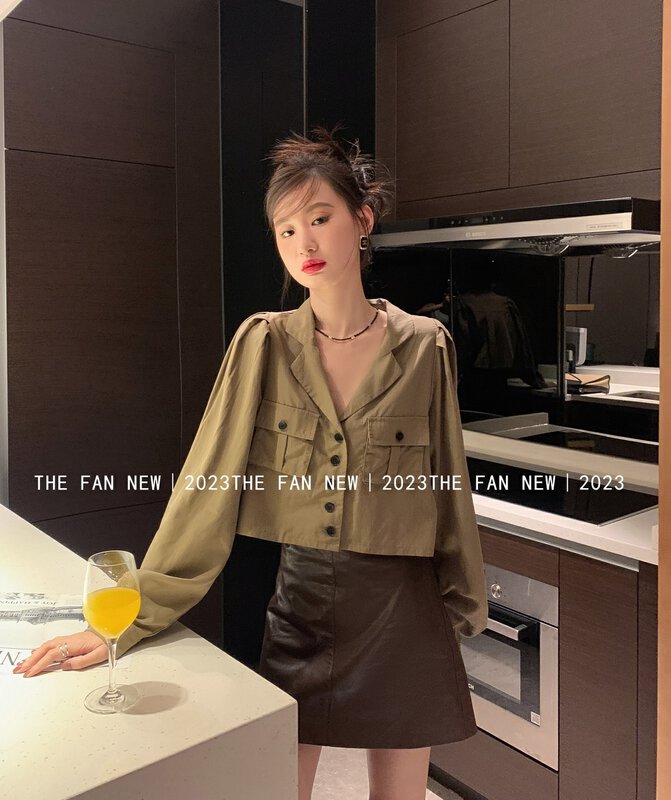 New in autumn! [THE FAN] Slim and high waist A-line leather skirt 96030-1# ZXX