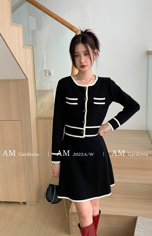 Autumn is new!【AM GARDENIA】Small fragrant style short cardigan + slim vest skirt two-piece suit 8123# ZXX