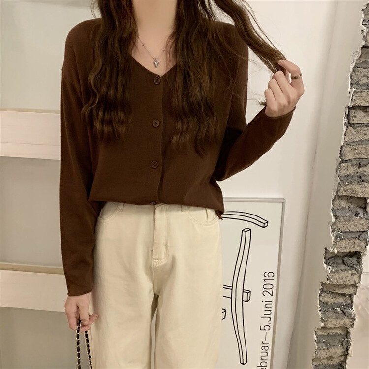 Autumn on the new![F · P] V collar loose Solid color Jersey w011 # HBX