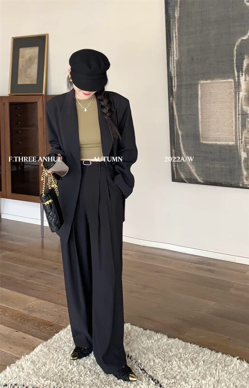 New in early autumn! 4 [F.THREE three sisters] retro commuter wide-leg trousers (with belt) 95299# XJ