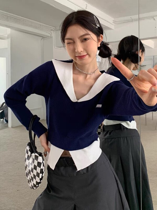 Autumn on the new![F · P] v-neck design feels fake two niche short knitwear 8K67 # HBX