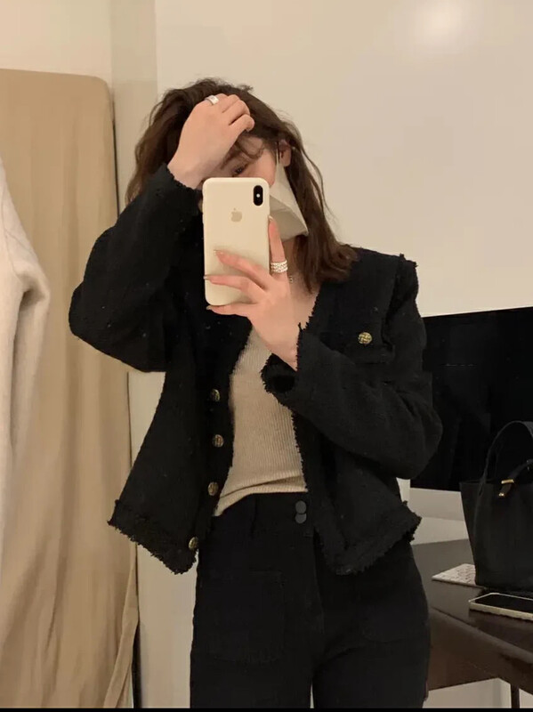 Autumn on the new![Huaxi] V collar small fragrant short coat + simple jeans suit (only pants + coat) 9795 # PCZ