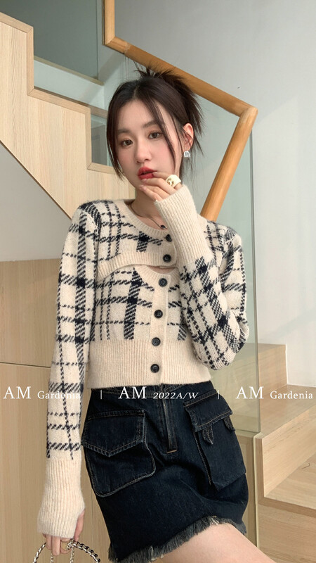 New in winter! [AM GARDENIA] Knitted stretch bottoming vest + pullover long-sleeved small shawl suit 8137# ZXX