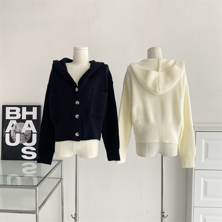 New in autumn! [Yi Kaoru] hooded solid color single-breasted knitted cardigan 0350# HYY