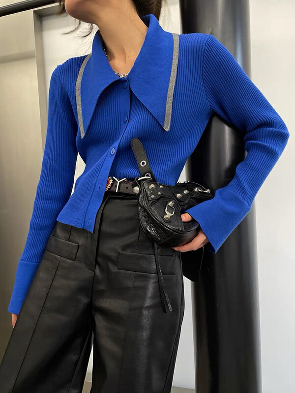 New in early autumn! [F·P] High-quality contrasting edge slim short knitted sweater 85128# HBX