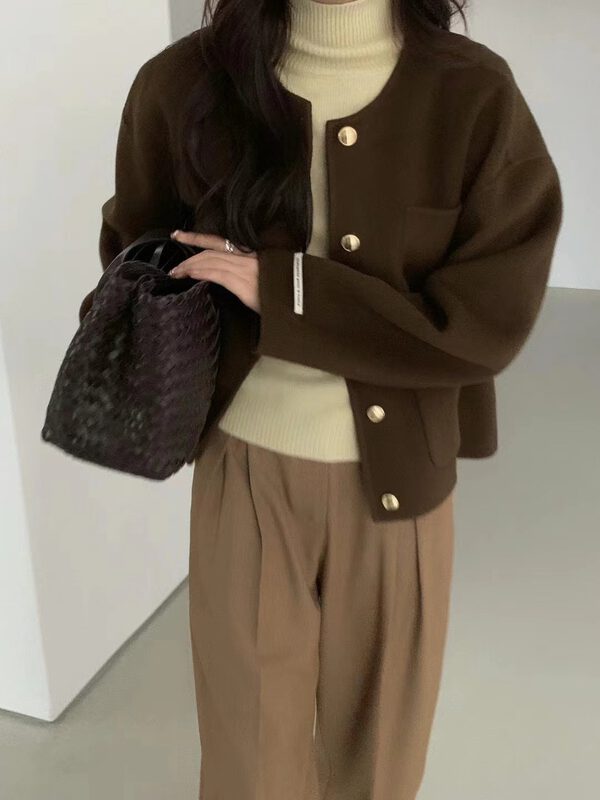 【WANNA OUR】Round Neck Single Breasted Loose Wool Jacket (100% Wool) 229893# ZXL