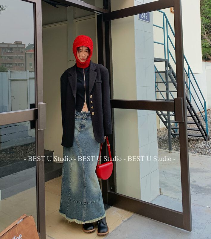 [BEST U] Korean version of the color texture slim denim skirt 99137 # LSW