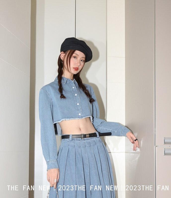 New in early autumn! [THE FAN] polo collar short denim jacket x10173-1# ZXX