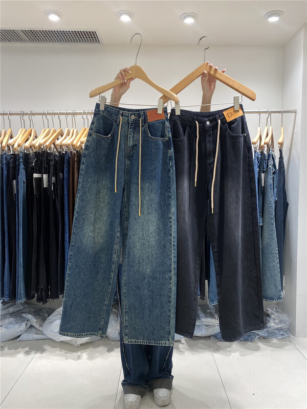 New in winter! [O NOT 1] Lace-up labelled fashion wide-leg jeans R225# LSW