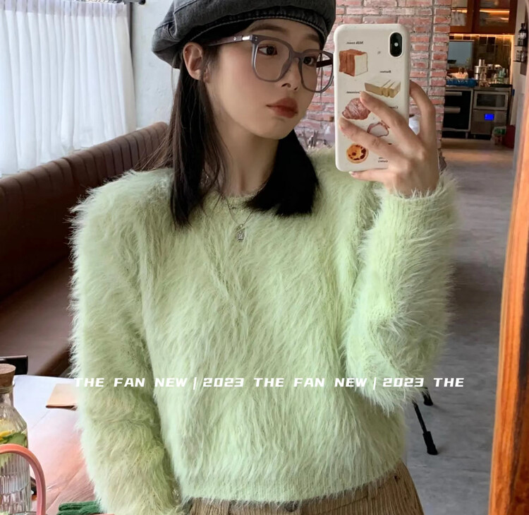 【THE FAN】Round Neck Mink Short Thermal Sweater 50258# ZXX