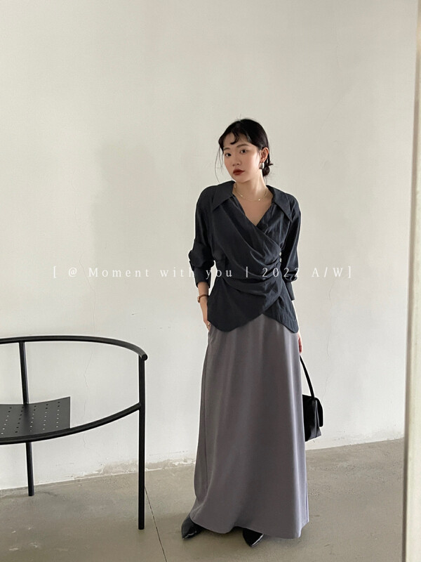 Autumn is new! [MOMENT WITH YOU] Korean ins design cross shirt J037# LSW