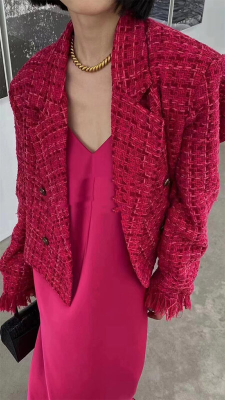 Autumn on the new![C.H.Z] Cuff hairy edge design small fragrant wind fashion short coat 80192 # WTT