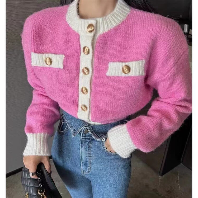 New in autumn!【C.H.Z】Long-sleeved color-blocked button-down knitted cardigan 0712# WTT
