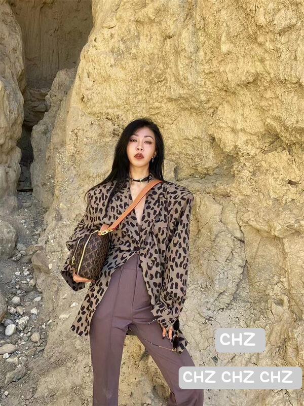 New in early autumn!【C.H.Z】Leopard print Korean button-down shirt 80175# WTT