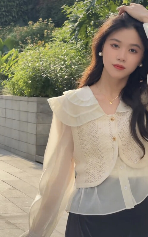 New in autumn! [Ou Zhengsha] French fake two-piece chiffon doll collar shirt-style shirt 19020# JJ