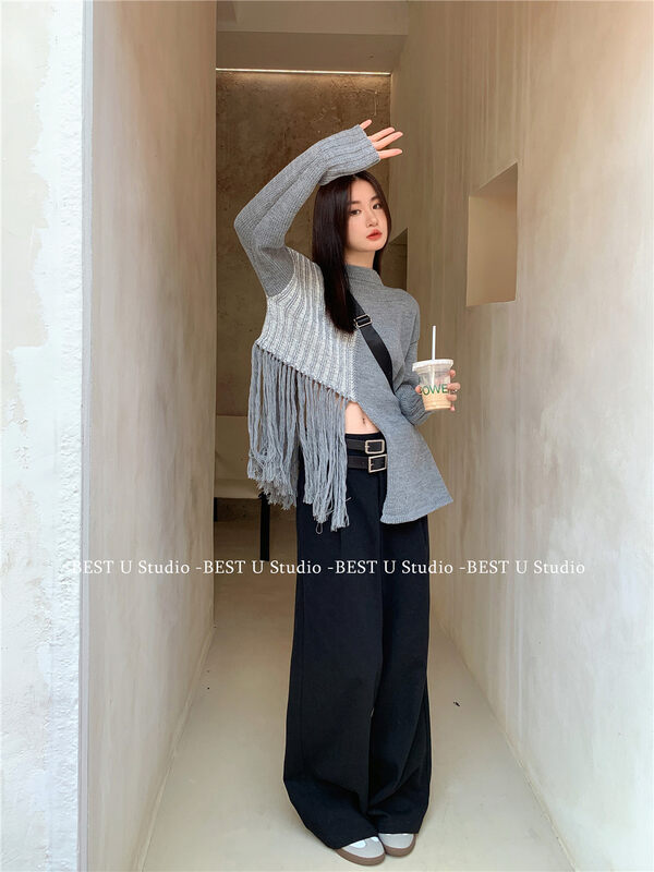 New in autumn! [BEST U] Contrast color retro tassel warm sweater 83560# LSW