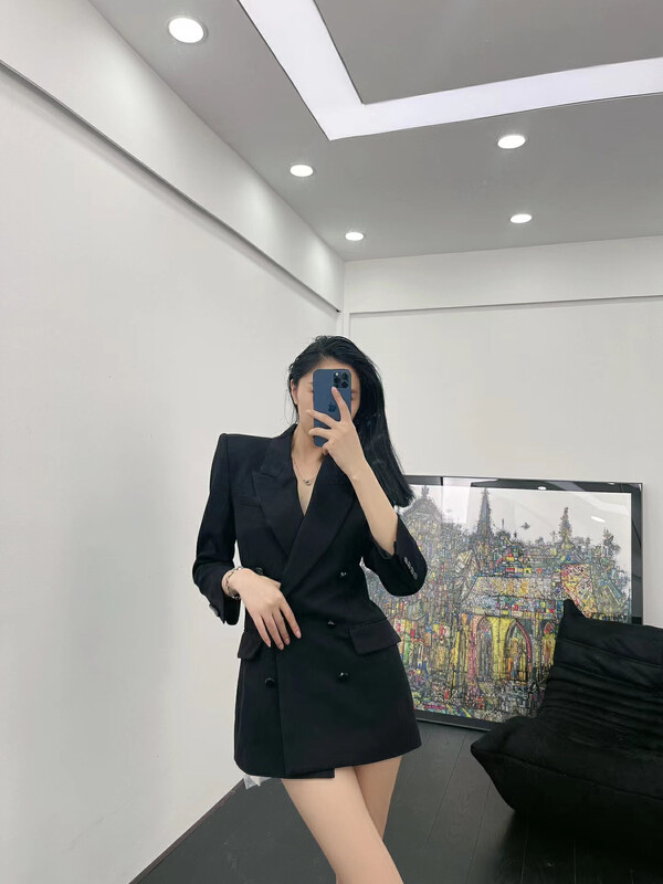 【NANCY】Double-breasted shoulder pads waist mid-length suit 1208# WPL