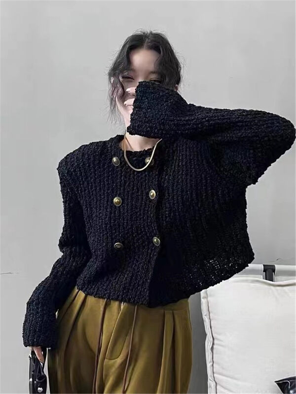 Autumn on the new![C.H.Z] Round neck Double Breasted Loose Cardigan 0715 # WTT