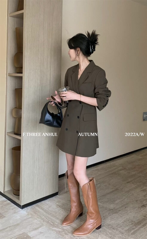 New in early autumn! [F.THREE three sisters] high-end commuter double-breasted suit dress 87519# XJ