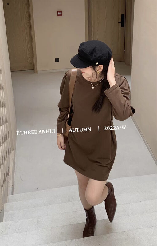 New in early autumn! 4 [F.THREE three sisters] combined waist design mid-length long-sleeved T-shirt 87391# XJ