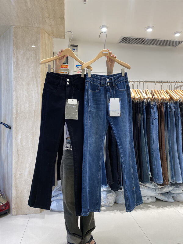 New in autumn!【JEANS】High-waisted slit micro-flare jeans R047# LSW