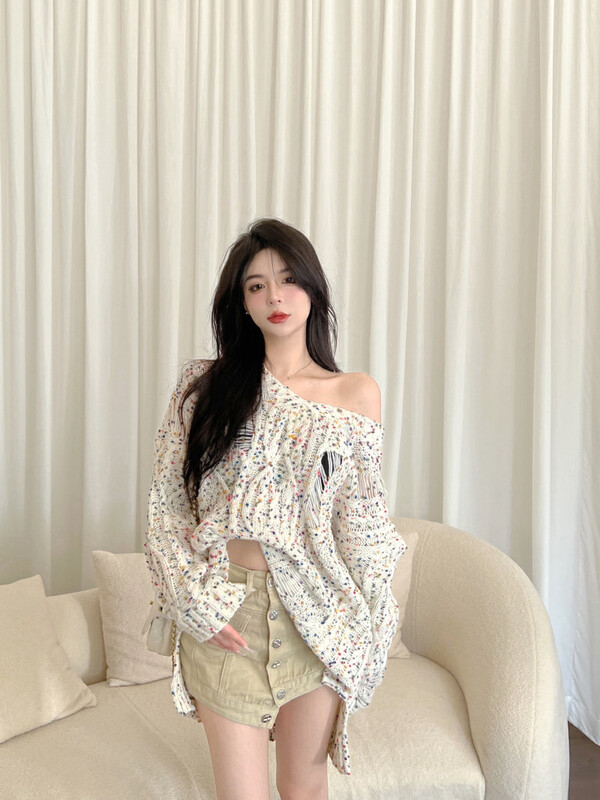 New in autumn! [Huaxi] gentle and lazy style loose V-neck warm sweater 9750# PCZ