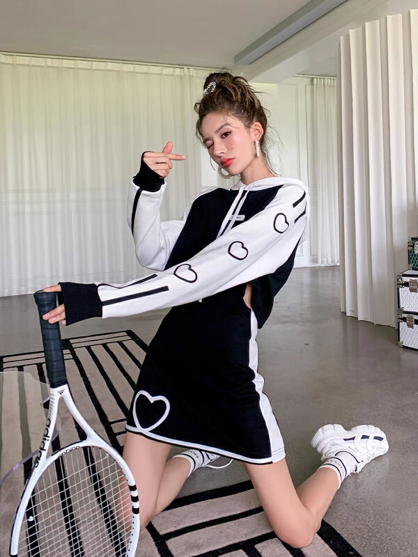 New in autumn!  【Flower Xi】Love waist sweater loose hooded dress 9776# PCZ