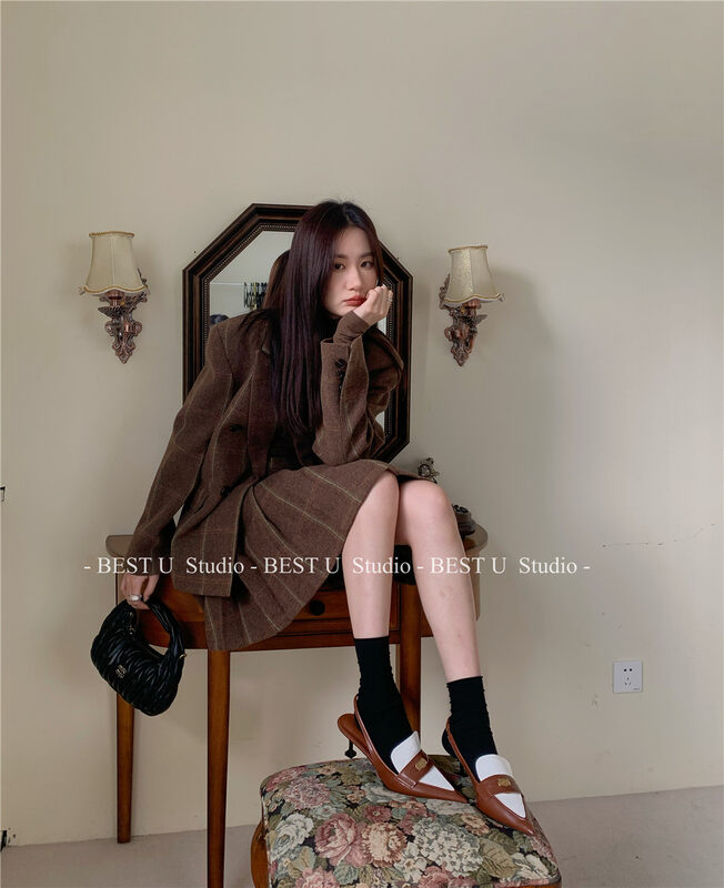 【BEST U】Classic plaid texture double breasted suit (suite only) 60367# LSW