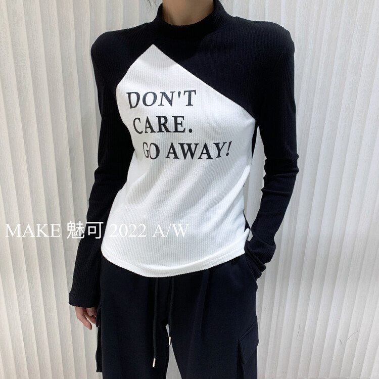 New in autumn! [MAKE] Atmospheric letter printing contrast color stitching stand-up collar shirt 50394# OZQ