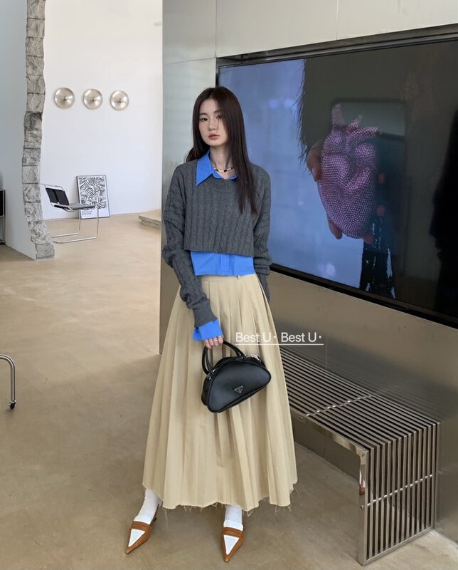 【BEST U】Round Neck Short Loose Warm Sweater 56393# LSW