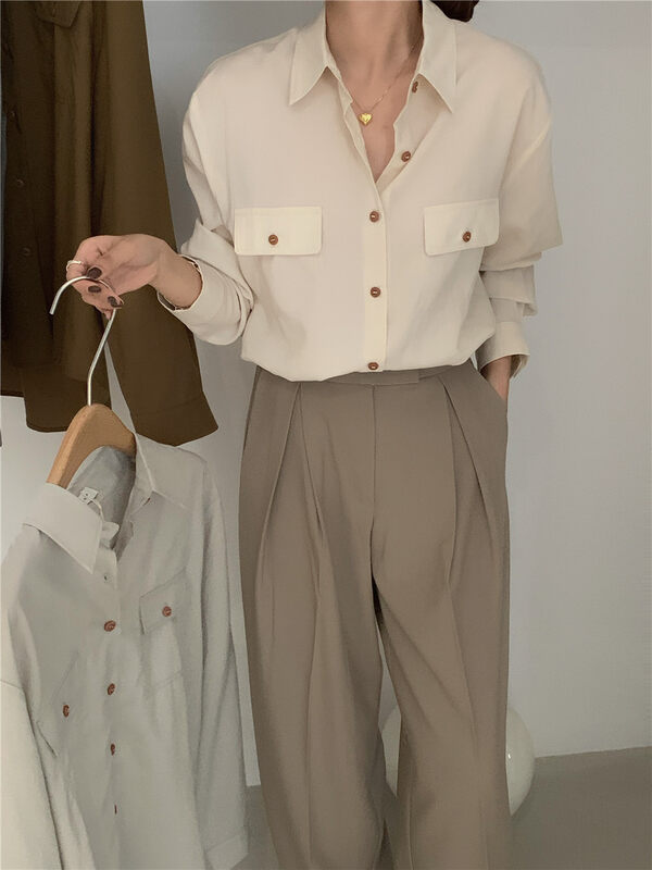 New in autumn! [WANNA] Korean simple single-breasted shirt 89605# ZXL