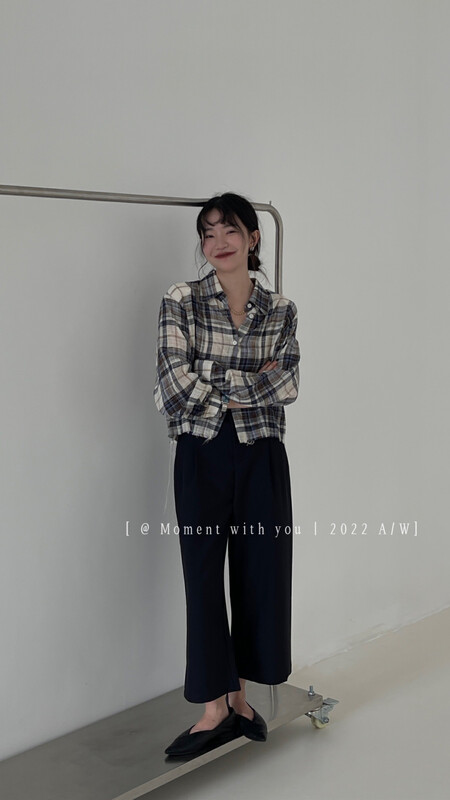 Autumn on the new![MOMENT WITH YOU] Classic Vintage Plaid-versatile Shirt X0129 # LSW