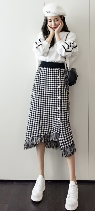 Autumn is new!【F·P】Xiaoxiangfeng Knitted Houndstooth Skirt 310FP# HBX