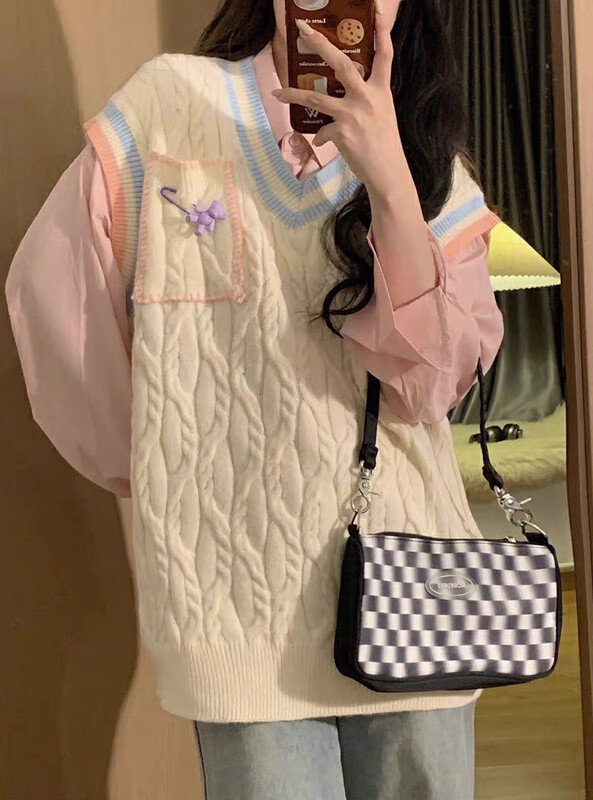 New in autumn! [Huaxi] Korean version of loose vest + sleeveless pullover shirt set (with brooch) 9839# PCZ