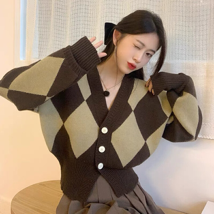 New in autumn!【F·P】French retro diamond warm sweater LW025FP# HBX