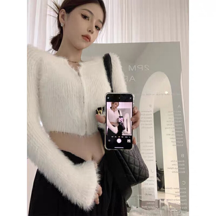 New in autumn! [Huaxi] Solid color texture plush zipper short warm sweater 9845# PCZ