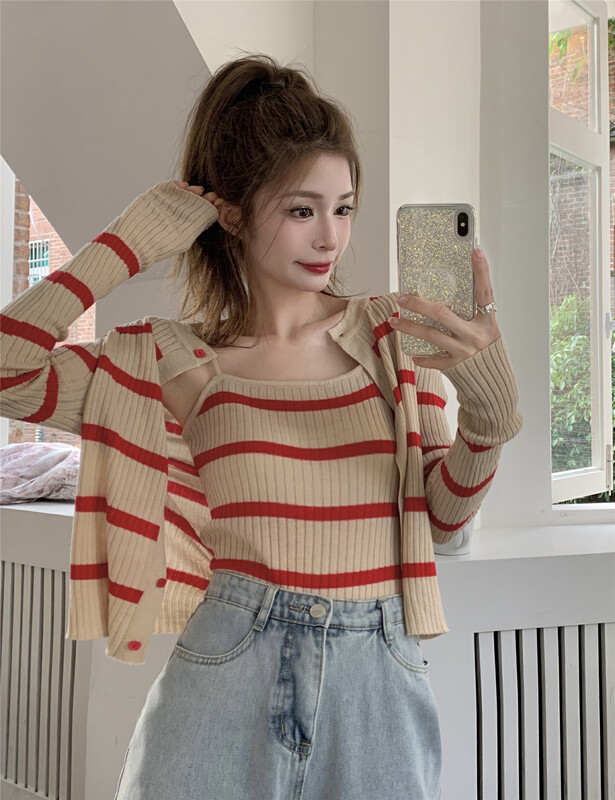 【F·P】Western style all-match striped knitted vest/sling 6A76-1# HBX