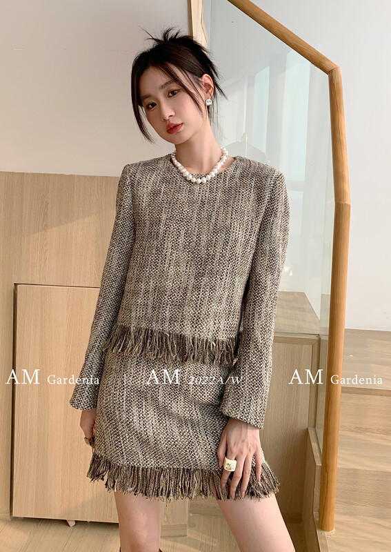 New in autumn!【AM GARDENIA】Xiaoxiangfeng high-end tassel short jacket + slim skirt two-piece suit 1287# ZXX