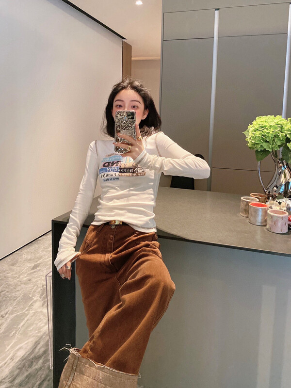 Autumn on the new![NANCY] American vintage print, long-sleeve T-shirt J9007 # WPL