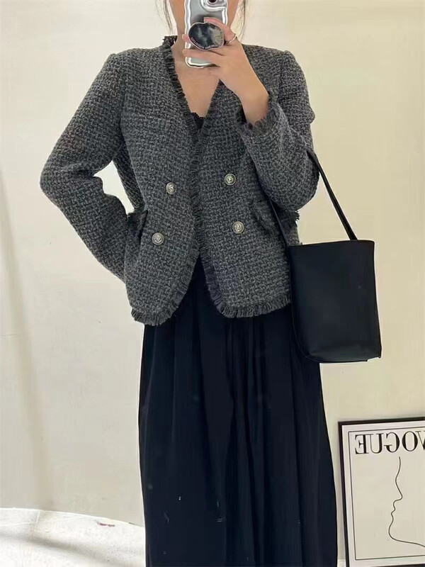 New in autumn!【THE FAN】Fashion V-neck small fragrant style short coat 500281# ZXX