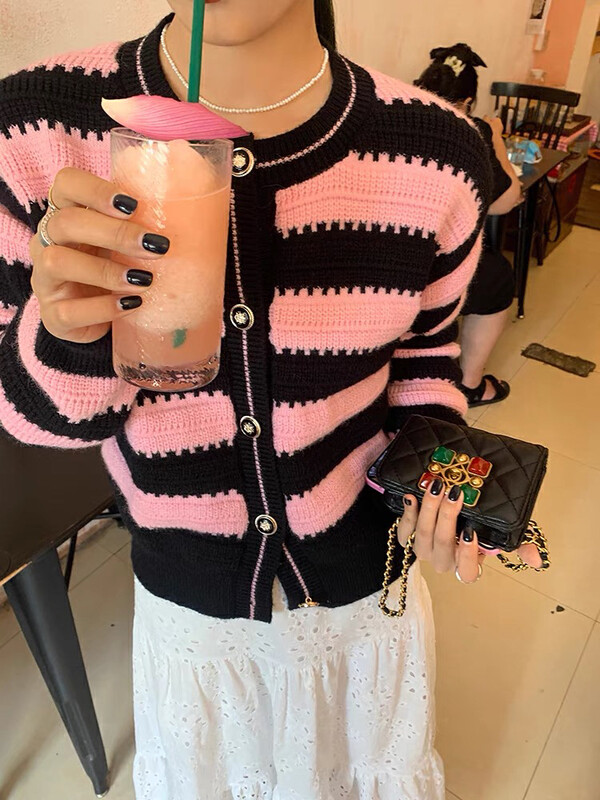 New in autumn!【F·P】Western style small fragrance striped warm sweater 0601FP# HBX
