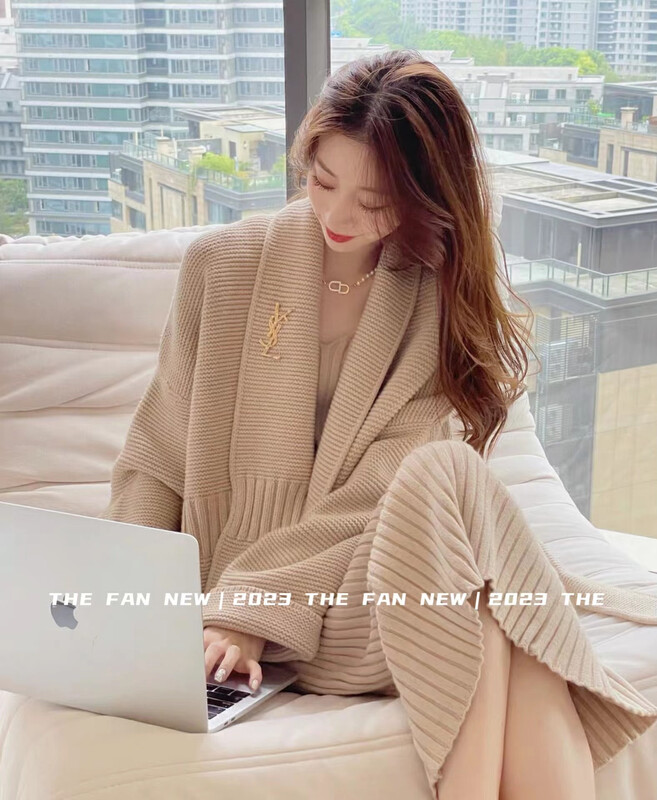 Autumn is new! [THE FAN] Fashionable sweater + slim fit dress suit (with waist rope) 50666# ZXX