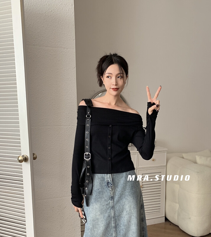 [MRA] Fashion hot girl one-shoulder design shirt L1168