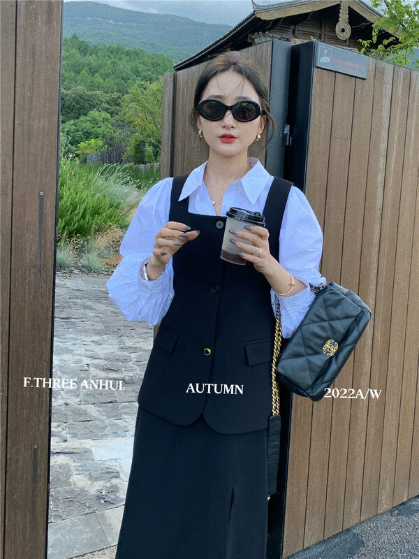 Early autumn on the new![F.THREE three sisters] collect waist-breasted suit vest (single sale vest) 95296-2 # XJ