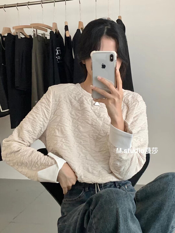 [MSTUDIO Mansha] Round neck drawstring cotton shirt y7021# HBX