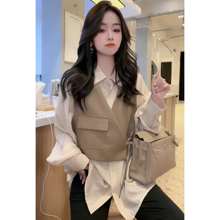 New in autumn! [Huaxi] temperament lace-up suit vest + long-sleeved shirt suit 9636# PCZ