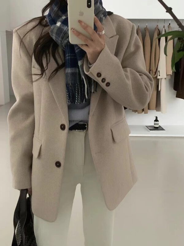 Autumn on the new![WANNA OUR] Korean style solid color suit wool coat (80% wool) 229896 # ZXL