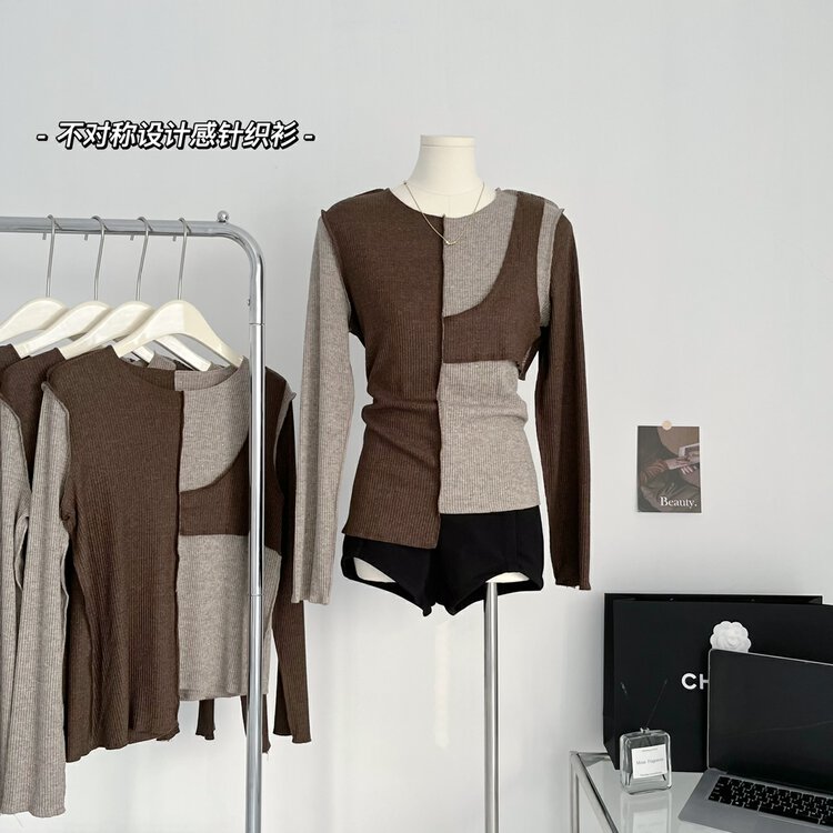 [Yi Kaoru] Small high-end knitted sweater with stitching design sense (excluding necklace) 0372# HYY