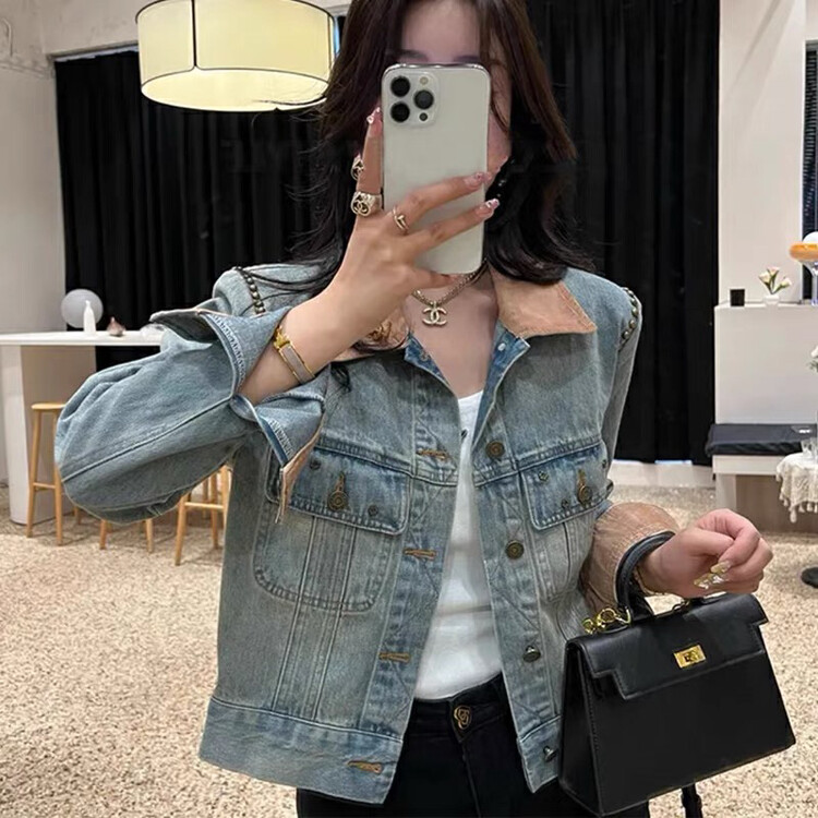 New in autumn! [Ou Zhengsha] Retro lapels with contrasting colors, niche design, Western-style denim jacket 19011# JJ