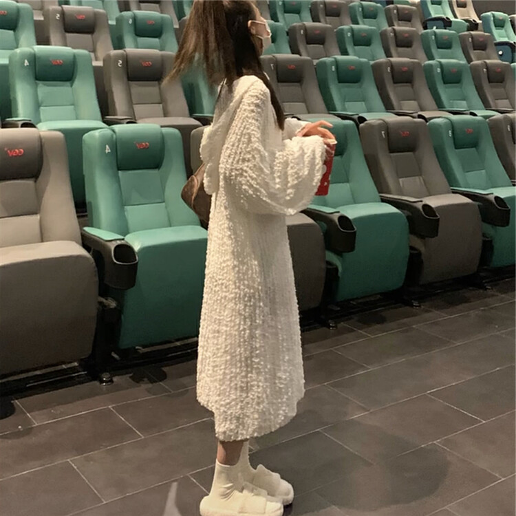 New in autumn!【THE FAN】Fashion Lazy V-Neck Hooded Knit Dress M50889# ZXX